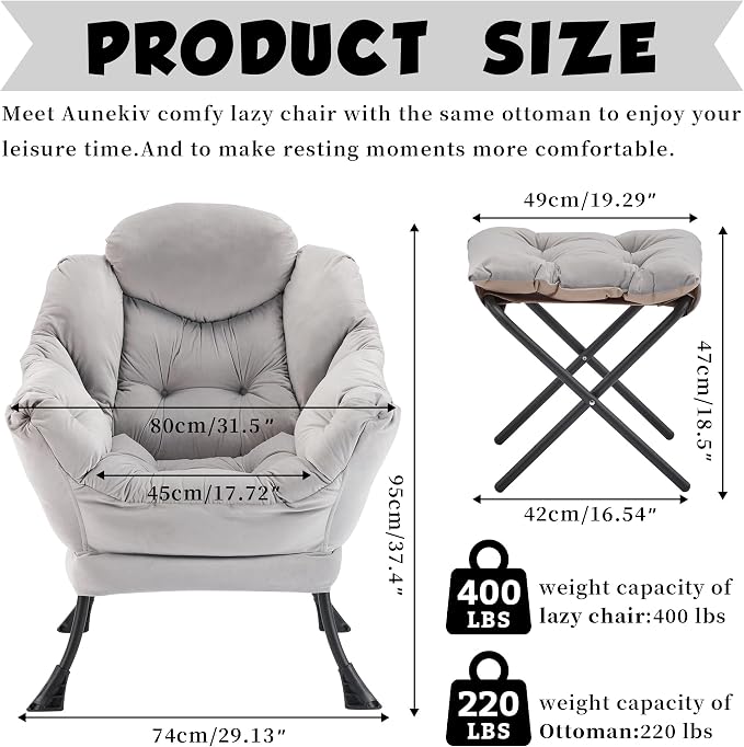 Lazy Chair with Ottoman, Comfy Reading Chair, Lounge Chair - Image 3