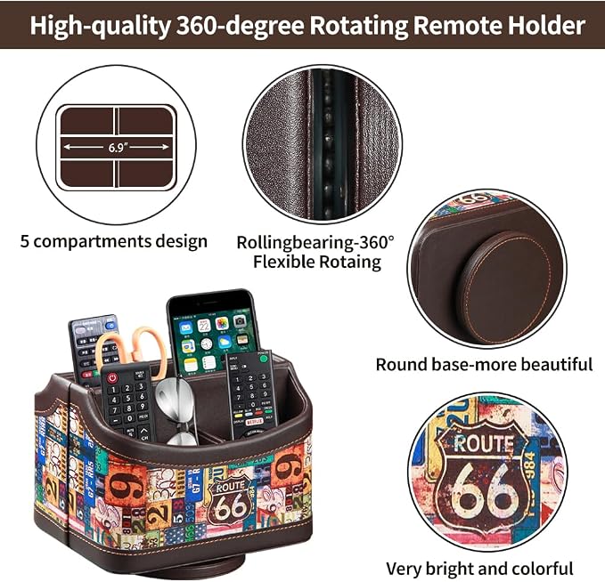 PU Leather 360° Rotatable Remote Control Holder, Nightstand TV Remote Caddy | - Image 3
