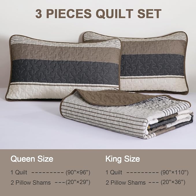 Dinjoy King Boho Striped Quilt Set, Balck White Lightweight Bedspread | Soft - Image 7