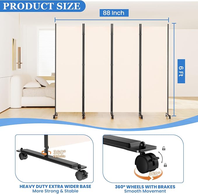 SUNALLY Room Divider Privacy Screens, 4 Panels Dividers - Image 2