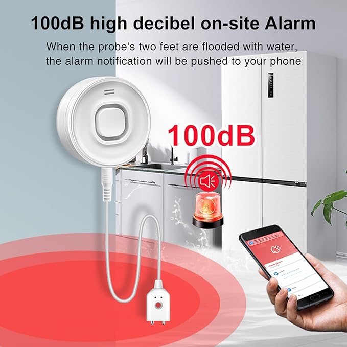 Nestool WiFi Water Leak Detectors for Home with Tuya APP Push and 100dB Sound Alarm, Suit for Warehouse, Basement, Kitchen, Laundry Room, Compatible with Alexa&Google Assistant (Support WiFi 2.4G)