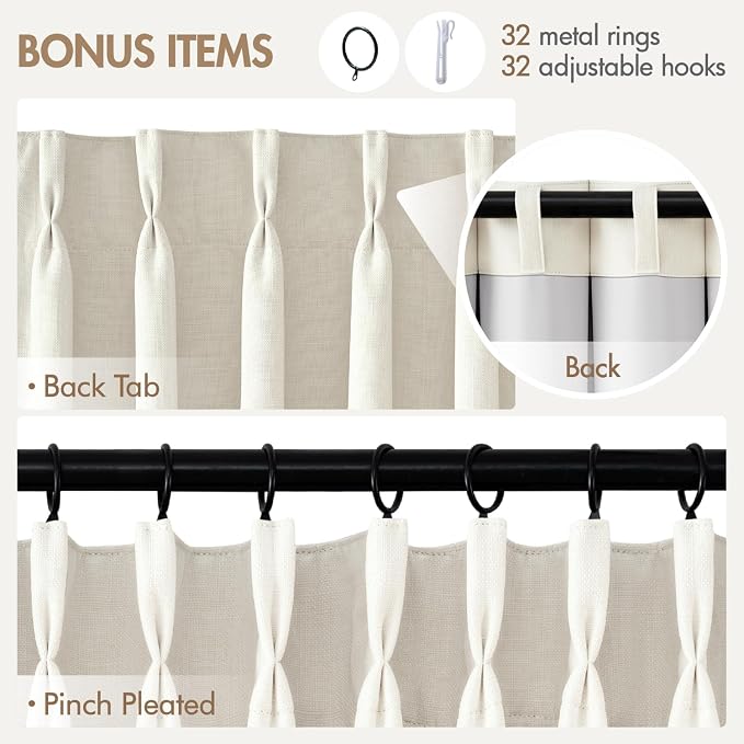 MIULEE Pinch Pleated 100% Blackout Curtains 40"x84" Beige White 4 Panel Set | - Image 9