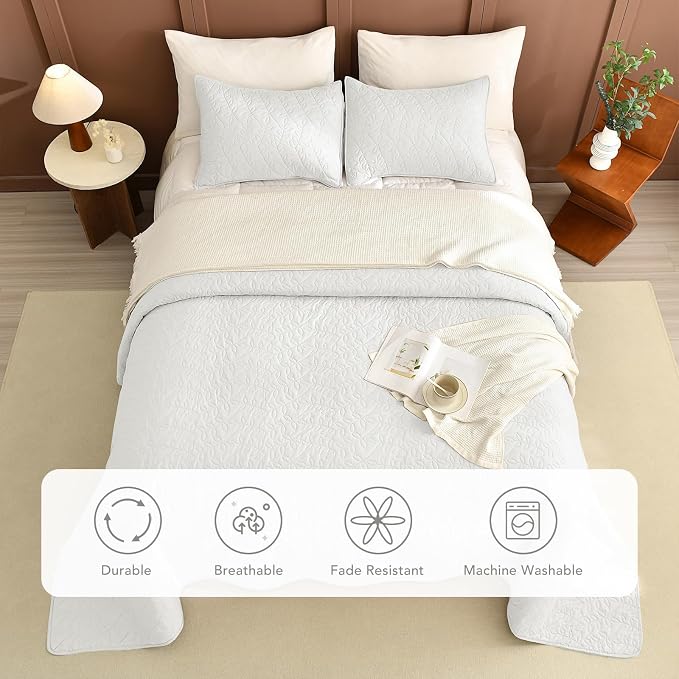 Lady Ann White Oversized King Quilt 128x120, Leaves Pattern Printed Oversized - Image 4