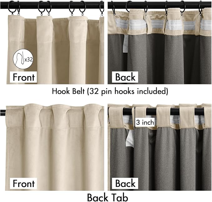 MIULEE Velvet Curtains 50W x 96L 2 Panels Beige Blackout Curtains | Luxury - Image 3