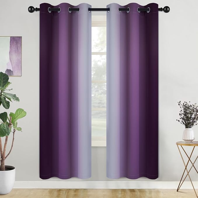 COSVIYA Grommet Room Darkening Ombre Purple Curtains W42xL72 inch | Purple and by COSVIYA