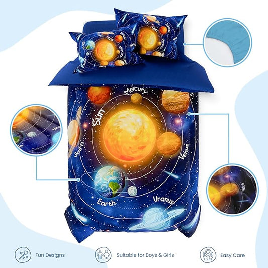 SANDJEST Solar System Comforter Set Full, Ultra Soft Microfiber Bedding Sets with 4-Pieces, Comforters Bed Sets for Kids Children Boy Bedroom Decor