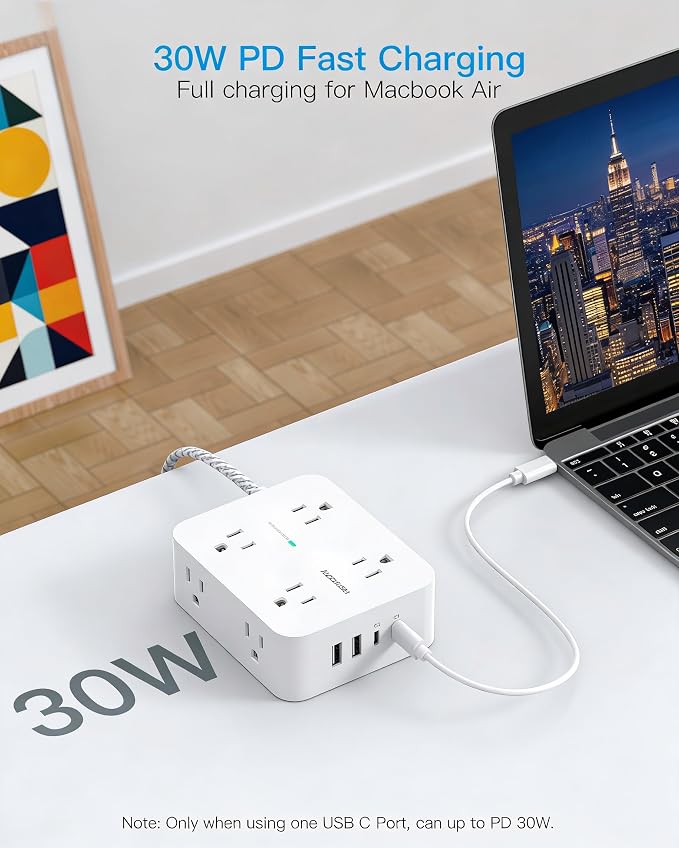 PD30W USB C Power Strip Surge Protector 10Ft, 1080J Desk Charging Station | 8 - Image 3
