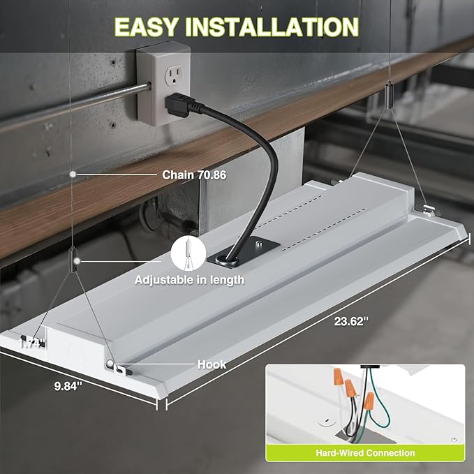 LED Linear High Bay Shop Light 210W, Larger Central Lighting Area, 31500LM, 120-277V, 0-10V, 5000K, Commercial Linear High Bay Led Shop Lights for Warehouse Industrial Garage Workshops, 4 Pack, UL