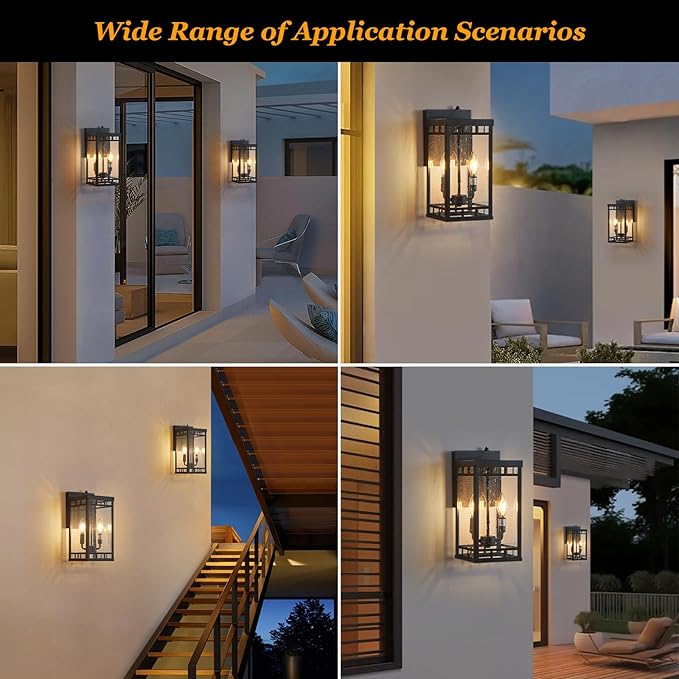 13.5” Dusk to Dawn Sensor Outdoor Wall Lights - 2-Light Large Exterior Lighting Fixtures, Waterproof Porch Lights for Garage, Front Door, Patio & House, Porch Light with E12 Base,Matte Black,1 Pack
