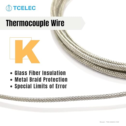 TCELEC TCE-K02H3-100 K Type Thermocouple Metal Probe for Furnace K-Type Input Instrument Thermocouple Sensor Temperature Available from 77°F to 1112°F