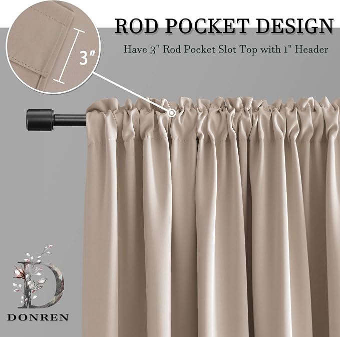 Warm Taupe Room Darkening Thermal Insulated Curtains Drapes - Image 3