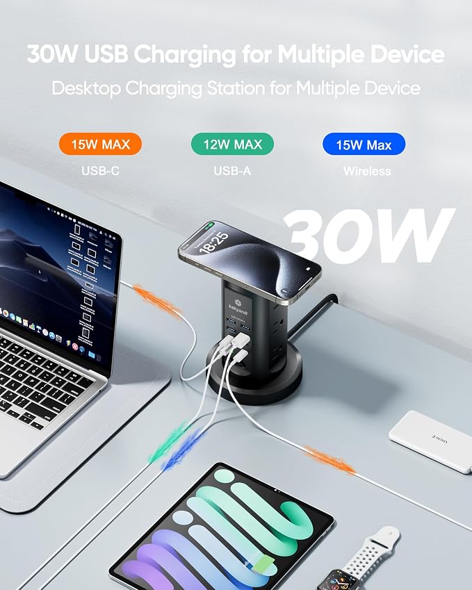 Kakyanill 30W USB Charging Station, Power Strip Tower - Image 4