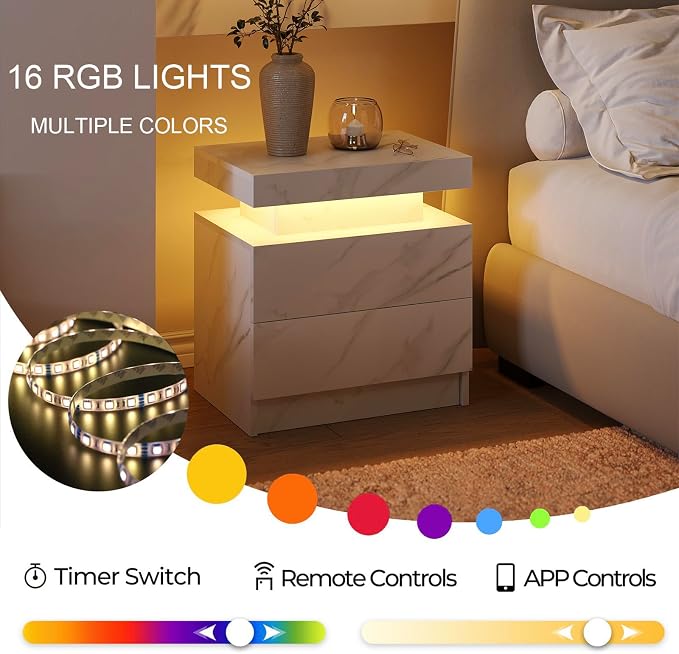 Modern White LED Nightstand for Bedroom Bedside Table - Image 5