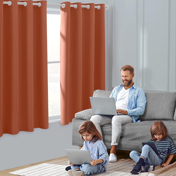 HOMEIDEAS Blackout Curtains for Bedroom 52 X 63 Inch Length 2 Panels Set Burnt - Image 2