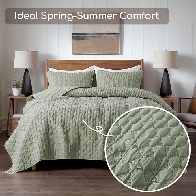WDCOZY Sage Green Quilt King Size Bedding Sets - Image 2