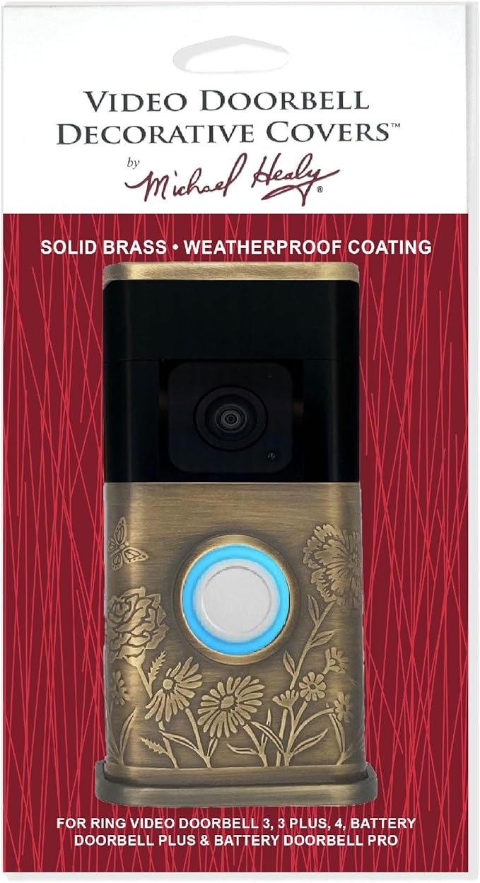Garden Video Doorbell Cover (Compatible with Ring 3, 3 Plus, 4, Battery Plus, and Battery Pro) (Antique Brass)