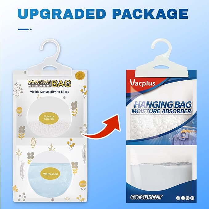 Vacplus Moisture Absorbers Packets, Fragrance Free 20 Pack, Humidity Packs, Dessicant Packets, Hanging Closet Dehumidifier Bags, Odor Eliminator for Bathroom 9.8OZ