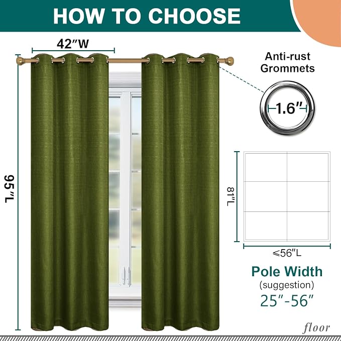 Diraysid 100% Blackout Curtains Olive Green Linen Curtains - Image 3