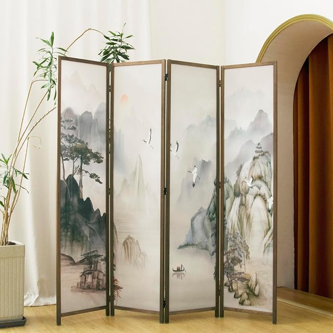 4 Panel Room Divider, 5.6 ft Tall Blackout Folding Privacy Screen by PawlaBay