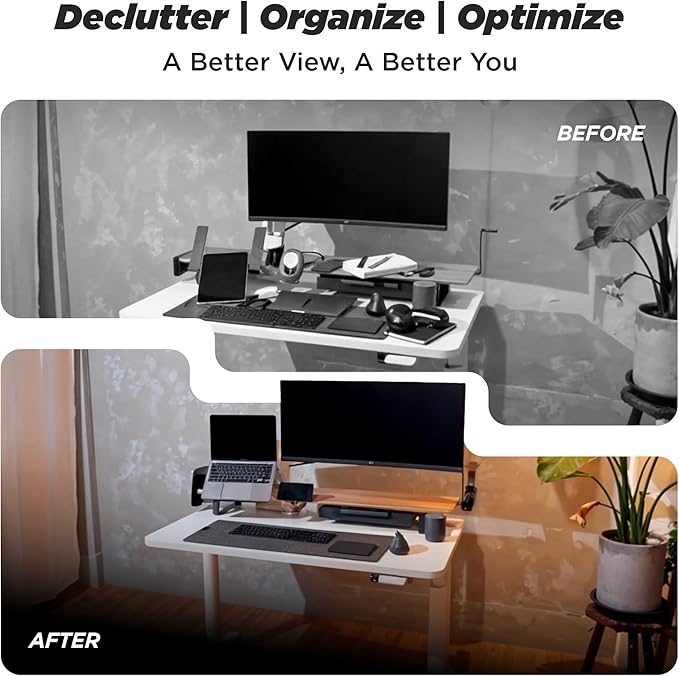 ULTRARM Moodular Wooden Monitor Stand 45.6” (116cm) Large Desk Organizer with Metal Slide Rails for Drawer, Tray, Laptop, Tablet, Phone & Headphones Customizable Riser for Organized Workspace Walnut