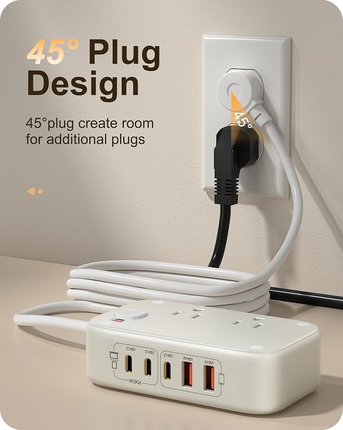 Travel Power Strip with PD65W Fasting Charging 7-in-1 USB C Charging Station - Image 6