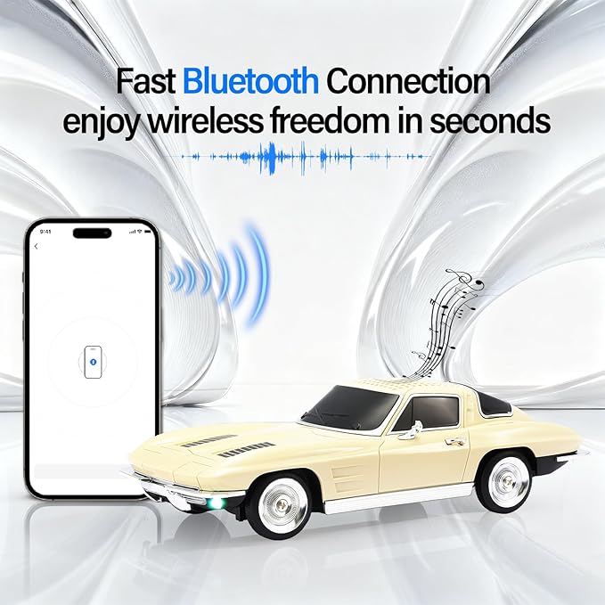 WSTER Retro American Style car Bluetooth Speaker, Portable Wireless Outdoor Speaker, TWS Stereo, Support USB/TF/AUX, Party Bluetooth Speaker with Microphone,Classic car Gifts for Men(Beige)