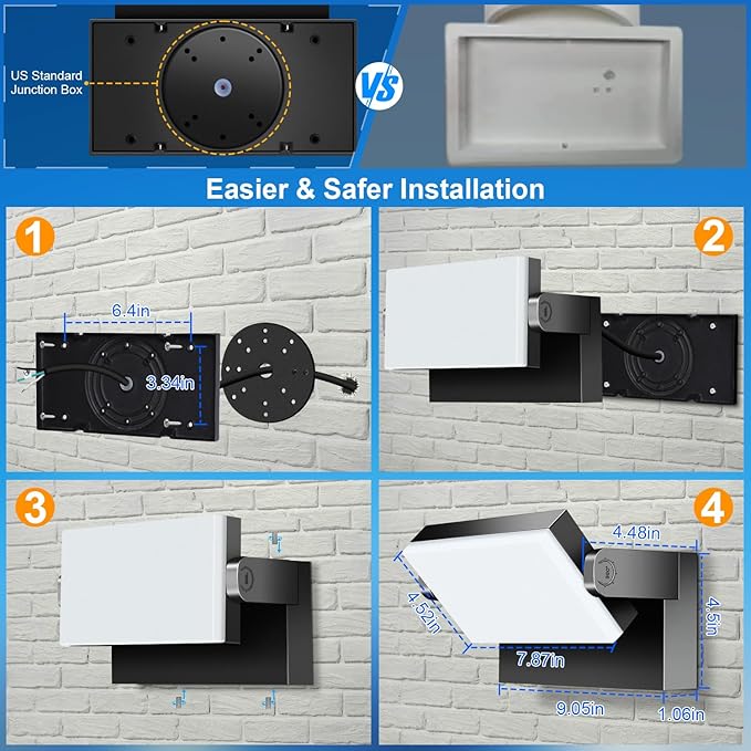 ledmo Outdoor LED Flood Lights - 60W Black 360 Adjustable Head Exterior Lighting Fixture 5000K Waterproof Wall Mount Yard Lights Switch Control Wall Lights for House,Patio,Barn,Shop,Garage 6 Pack