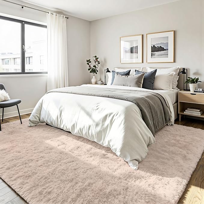 5x7 Fluffy Area Rug for Living Room: Soft Non-Slip Beige Bedroom Carpet | Ultra - Image 3