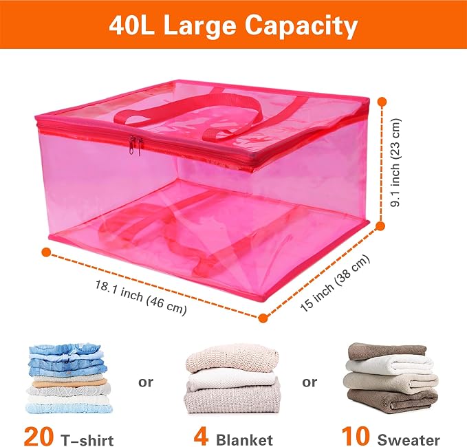 Pink 40L Clear Clothes Storage Bag - Image 2