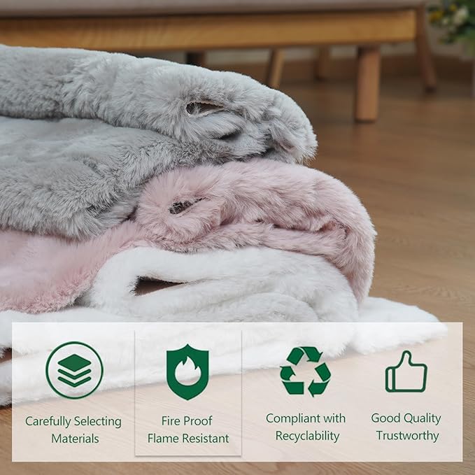 Latepis Light Pink Furry Rug 8x10 Soft Faux Rabbit Fur Rugs for Living Room Large Washable Non-Slip Shaggy Rug for Bedroom, Playing Room, Kids Room, Dorm