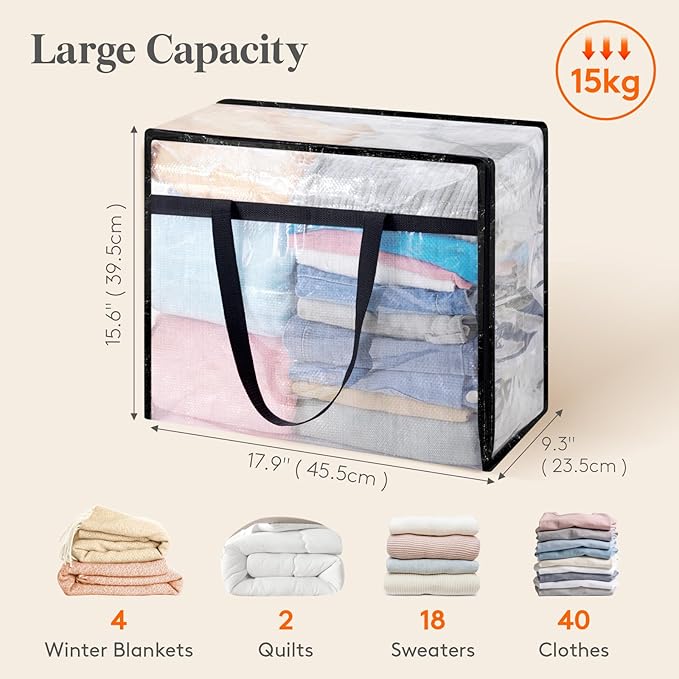 Lifewit 2 Pack Clear Blanket Storage Bags, Foldable Plastic Clothes Organizer - Image 2