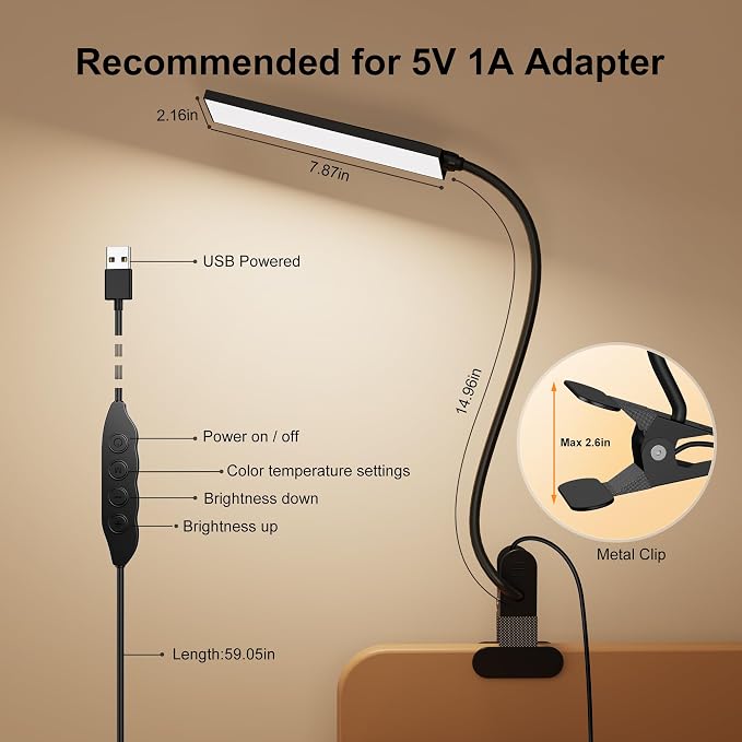 Vansuny Clip on LED Desk Lamp, Eye-Caring USB Reading Light - Image 5