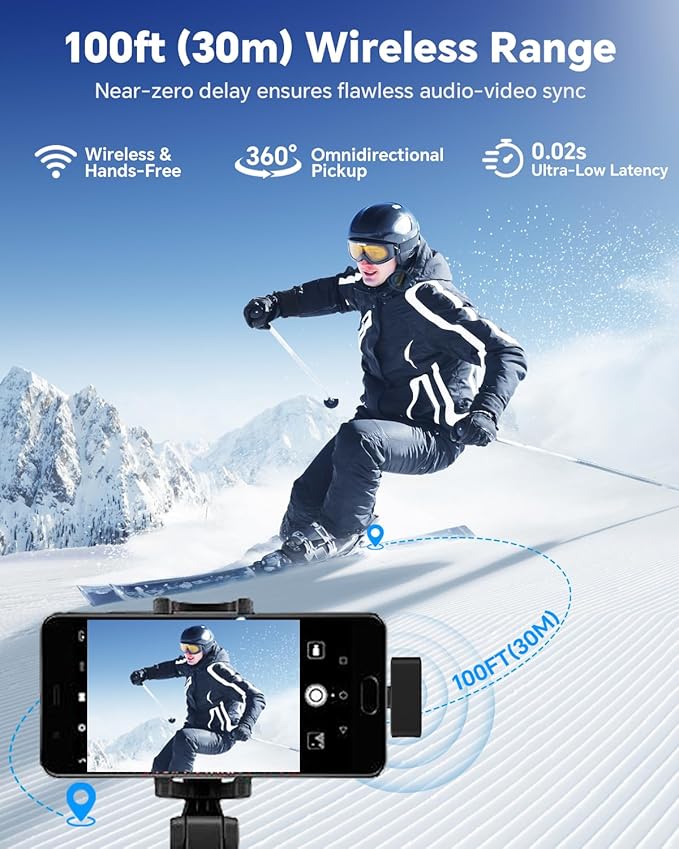 Jubolion Wireless Lavalier Microphone for iPhone/Android Phone/Laptop/PC, Mini Lapel Mic with 50H Battery Life Charging Case, 100FT Range and Noise Reduction, for Video Recording, Streaming, TikTok