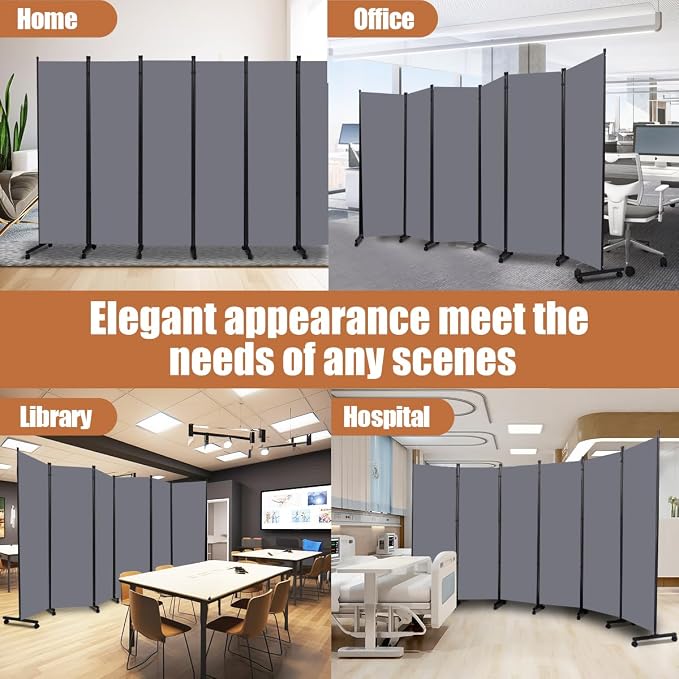 Room Divider 6FT Tall Folding Privacy Screens, 6 Panel Wall Divider w/Wheel | - Image 7