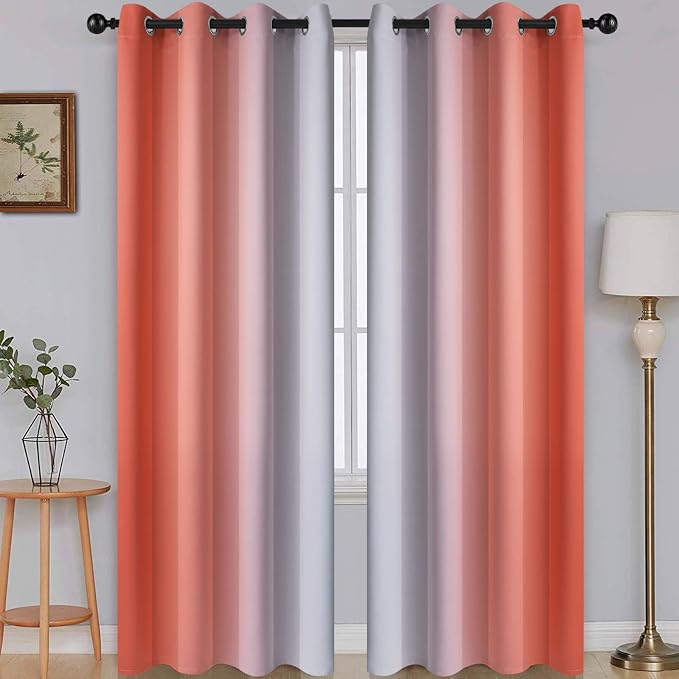 SimpleHome Ombre Coral to Grey White Curtains by SimpleHome