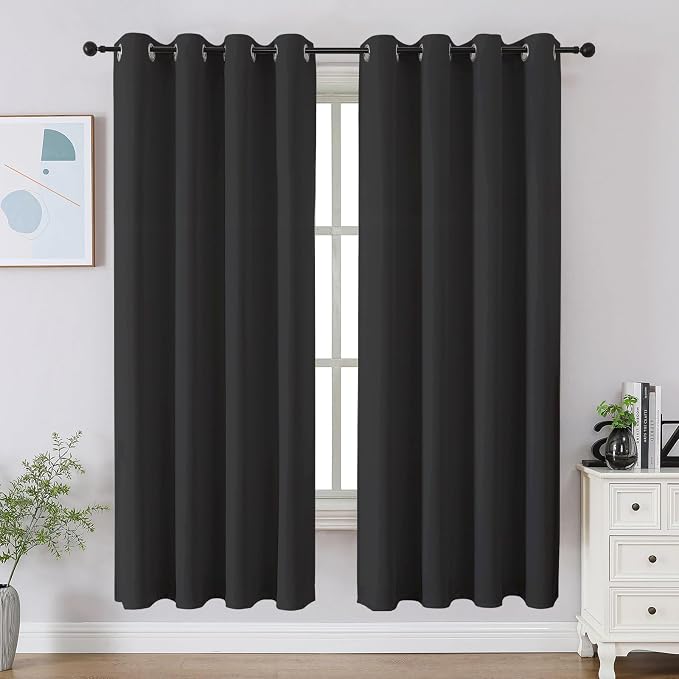 CUCRAF Dark Grey Blackout Curtains 63 inch Length 2 Panels Set, Room Darkening by CUCRAF