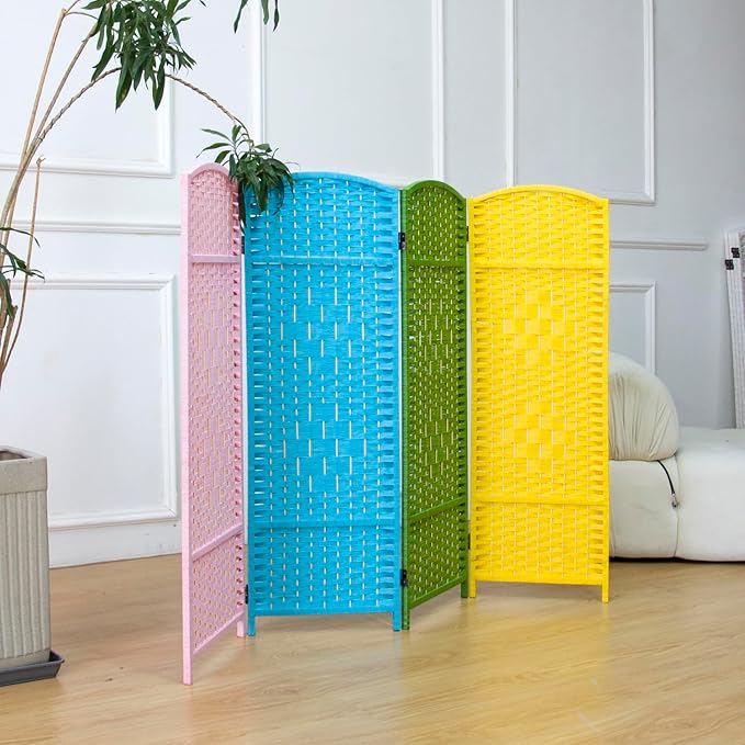 4 Panel Rattan Divider Short Room Partition Screen, Double Sided Folding Divider - Image 5