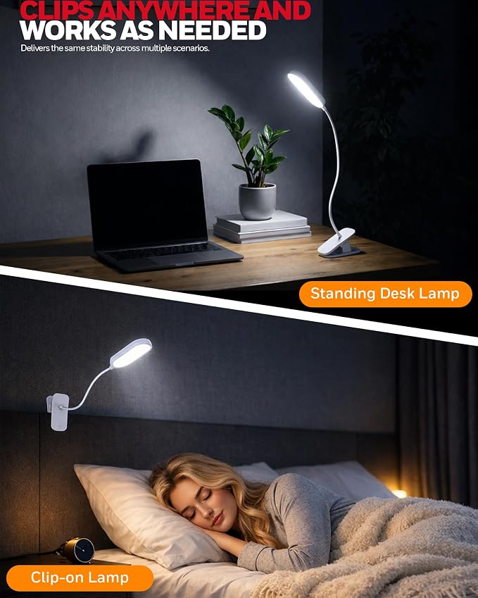 Honeywell Clip On Reading Light, Rechargeable LED 4000K CRI95 Gooseneck Lamp | - Image 6