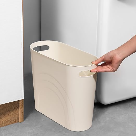 rejomiik Small Bathroom Trash Can, 3.5 Gallon Slim Garbage Can, Cream | Plastic - Image 2