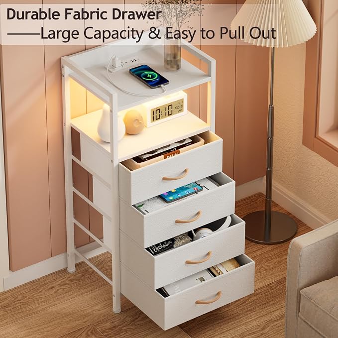 White Nightstand with Charging Station, Small Dresser - Image 6