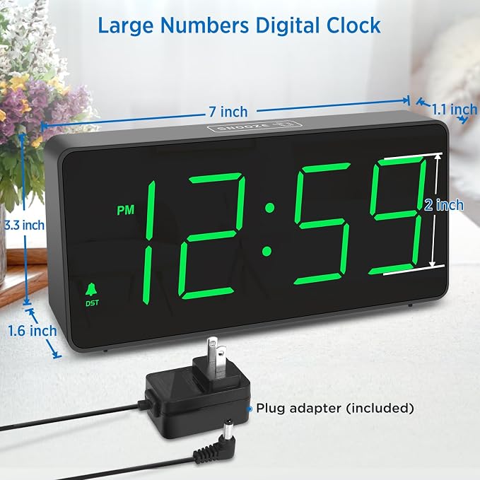 Peakeep Digital Alarm Clock for Bedroom Bedside, Large Display 5 Dimmers | - Image 2