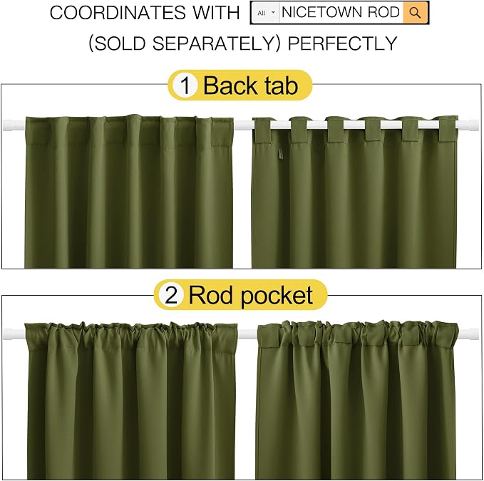 NICETOWN Olive Green Blackout Curtains - Image 3