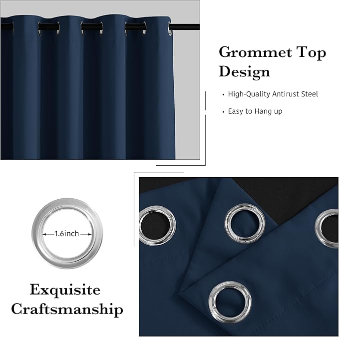 RYB HOME Navy Blue Blackout Curtains 63 inches Length - Image 2