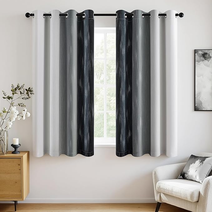 MIULEE Black and Greyish White Ombre Blackout Curtains 52Wx54L Set of 2 | Full - Image 3