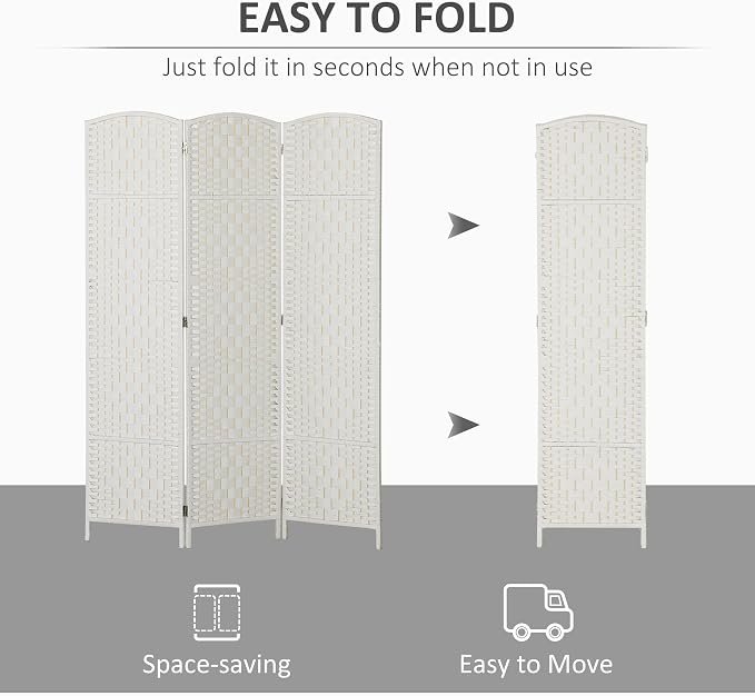 HOMCOM Room Divider 3-Panel, 6FT-Tall Folding Privacy Screen, Hand-Woven Design - Image 3