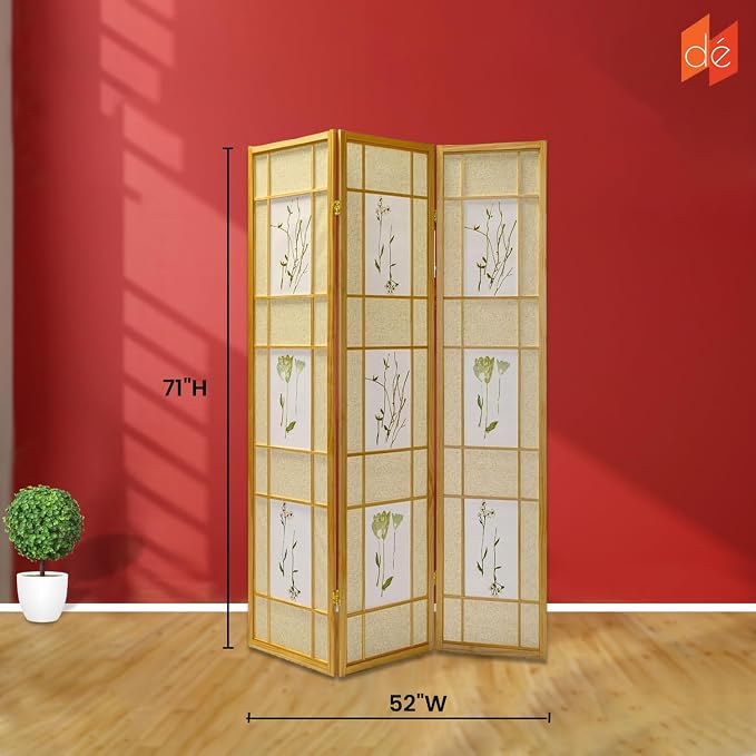 Legacy Decor Room Divider Screen 71-in Tall 3-Panel Natural Botanical Print | - Image 5
