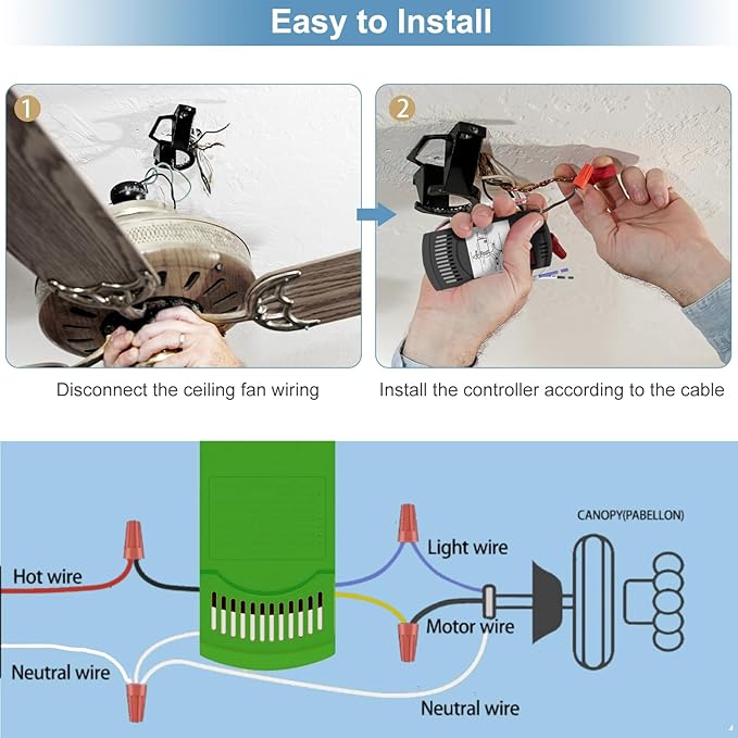 99770 Ceiling Fan Remote Control Kit Replacement for Hampton Bay Harbor Breeze 99770 99813 99815 99384 99772 99122 99123 99600,3-Speed and Light Dimmer with Wall Mount