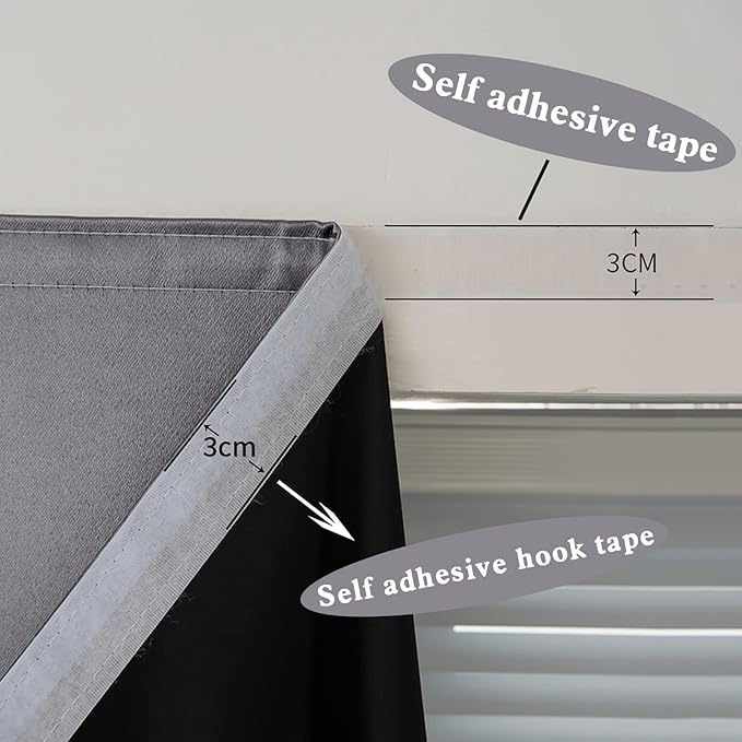 AJAZZ Self Adhesive Curtains 100% Blackout Shades Window Cover Sticky Curtain - Image 6