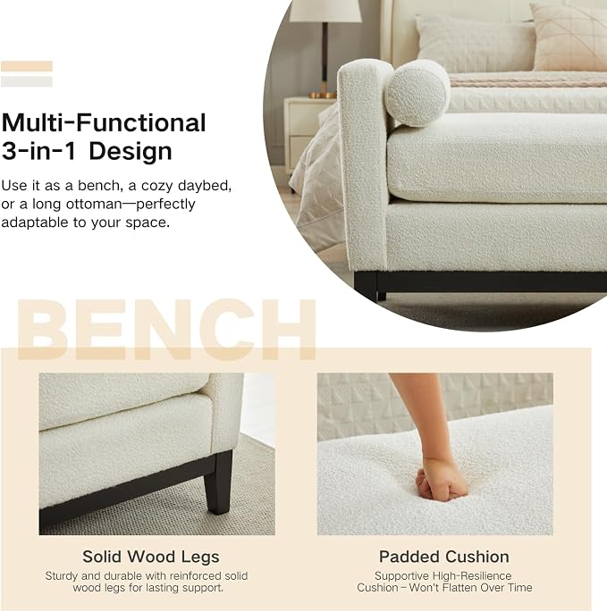 66.34" End of Bed King Size Bench Boucle - Image 3