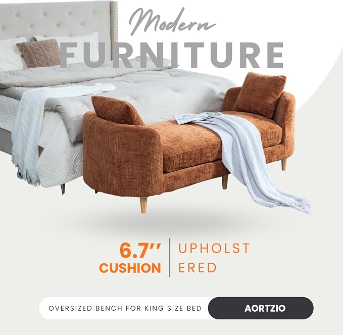 77.2" Oversized Chaise Lounge, Curved Soft End of Bed Bench - Image 6